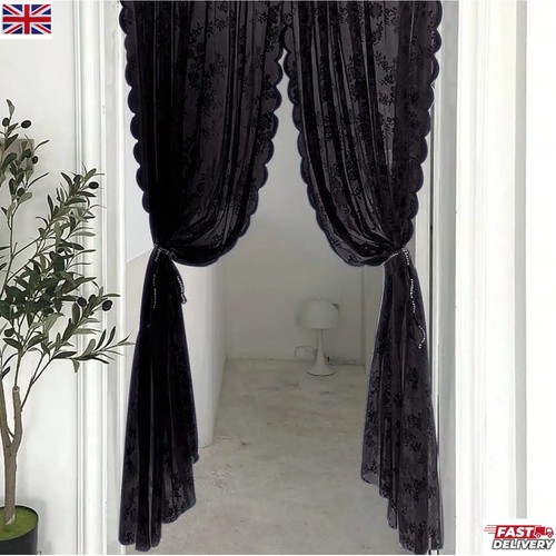 Sheer black curtains - curtains, floral