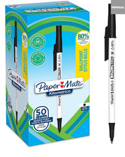 50x Paper Mate Kilometrico Ballpoint Pens Black Ink Medium Biro for School Uni