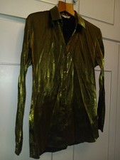 Gorgeous Green Metallic Shimmer Shirt Blouse Size 14 Anna Morette