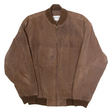 Vintage OUTRINGER Mens Bomber Jacket Brown Leather 90s M