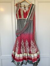 Womens Lengha Saree - Pink Grey Stonework