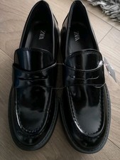 Zara Woman's Black Penny Loafers Size 5 round Toe New with Tags 