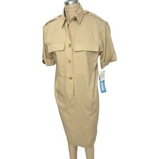 Vintage 80s Safari Dress Leslie Fay Collections Womens Size 8 Beige NOS NEW