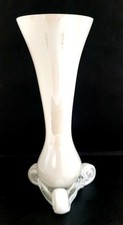WHITE MILK GLASS VASE WITH TRIANGULAR SCROLL FEET BASE