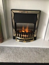 Electric Fire black and brass with coals stand alone with fan heater see photos 