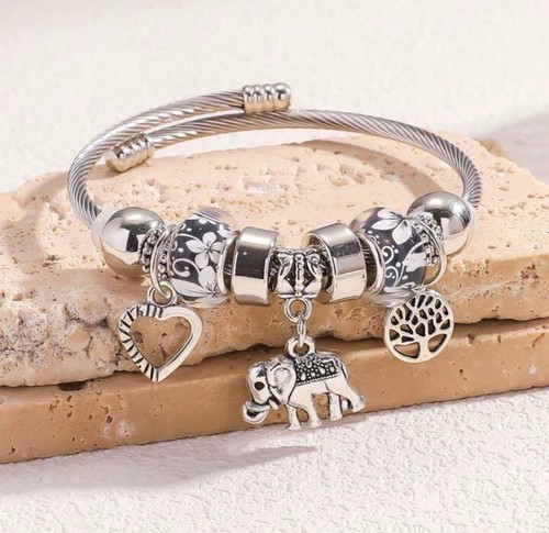 Charm bracelet black - charm, white