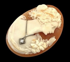 Antique Unmounted Shell Cameo With Gold & Diamond Necklace