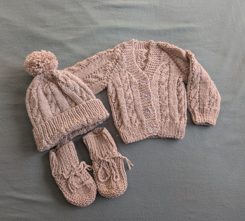 Beige cable knit hand knitted - beige,