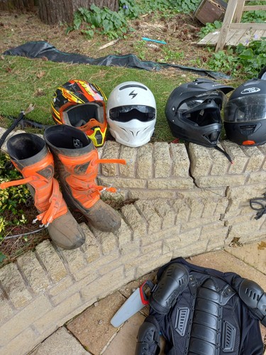 Moterbike helmet and boots - and,