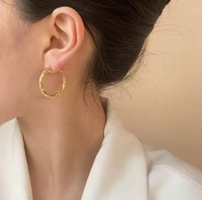 9ct gold hoop earrings - gold,