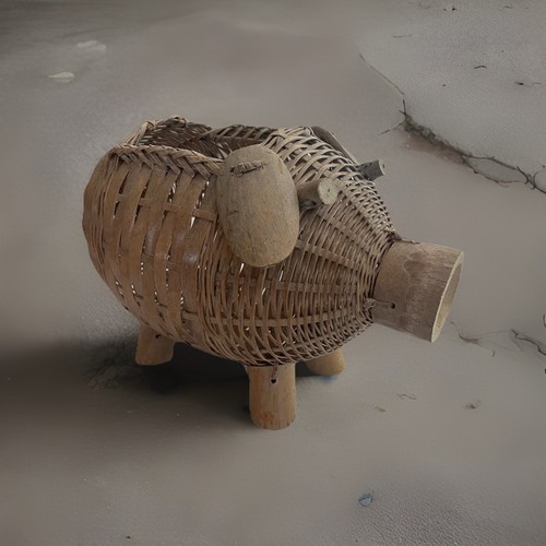 Pig basket plant stand wicker - plant,