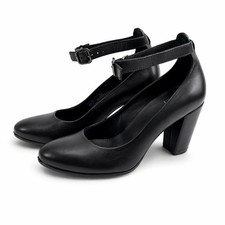 Ecco Black Leather Block Heel