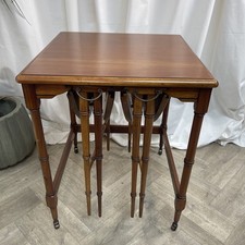 Antique Burl Top Mahogany Nesting Tables X3 Side Table Victorian Castors