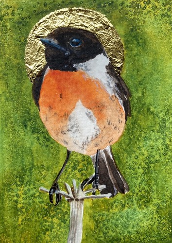 Original watercolour stonechat - original,