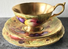 AYNSLEY porcelain AUTUMN FRUITS pattern CUP TRIO PLATE by N BRUNT with gold bowl