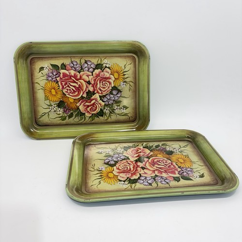 Tray metal green roses - tray,