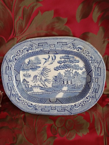 Antique willow pattern platter - antique,