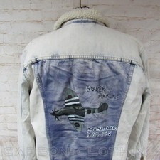 MENS LEVI HAND-PAINTED SHERPA DENIM JACKET SIZE L 42/44 REF (JC9271)