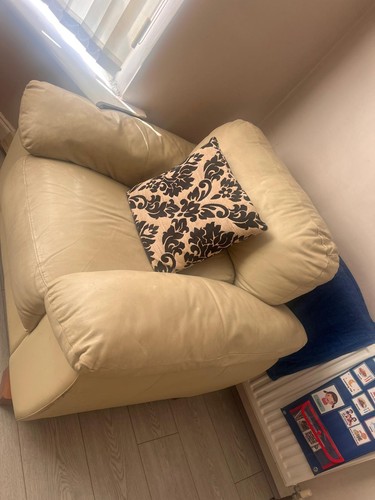 Cream leather sofa - leather,