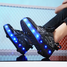 LED 4 Wheels Kids Flash Roller Shoes With USB 4 Wheels Boys Girls Skates Shoes