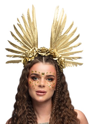 Gold feather goddess headpiece - gold,