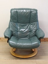Ekornes Stressless Mayfair Aqua Green Leather Recliner Armchair / Chair & Stool
