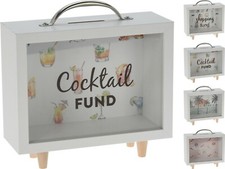 Moneybox Savings Piggy Bank Wood/Glass Shopping Holiday Cocktail Retirement Fund