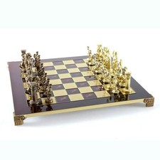 Manopoulos Large Greek Chess Set with Brass Copper Pawns & Red Board RRP £235