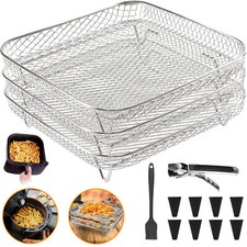 3x Air Fryer Rack Stainless Steel Stackable Cooking Rack Grill Rack Grill Basket