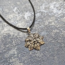 Solid 925 Sterling Silver Green Man Pendant Necklace