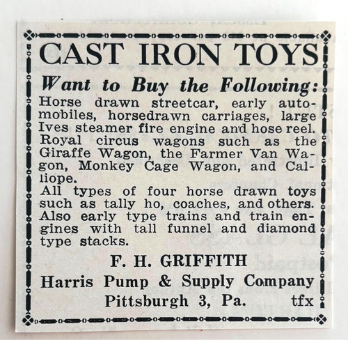 1961 cast iron toys wanted - cast,