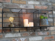 Wire Metal Cabinet Wall Storage Shelf Vintage Industrial Rustic Unit with Hooks