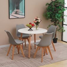 90CM Round Dining Table 4x Tulip Chairs Set Wooden Legs Kitchen Home Furniture