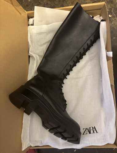 Zara black leather knee - leather, high
