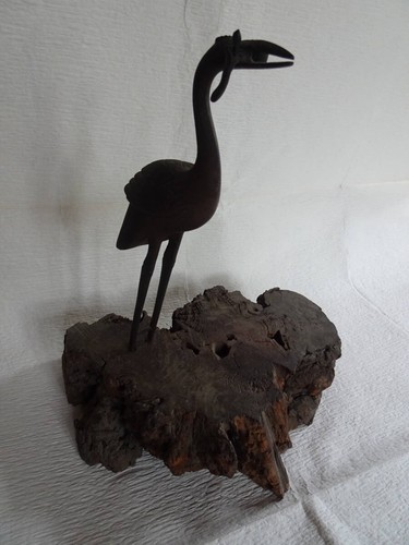 Vintage japanese metal crane - japanese,