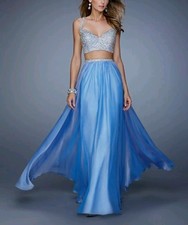 LA FEMME Periwinkle Gown, Size 8 RRP£245 Blue & Silver Prom Dress, Maxi Skirt 💙