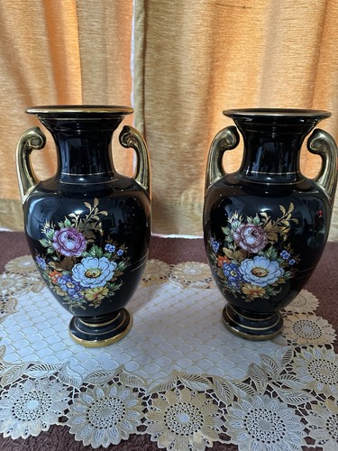 Pair hand made black vase - pair,