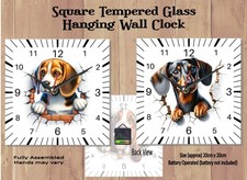 20cm Square Tempered Glass Clock Dog Breed  Westie Yorkshire Terrier Corgi