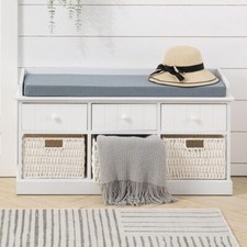 Wooden Storage Bench Woven