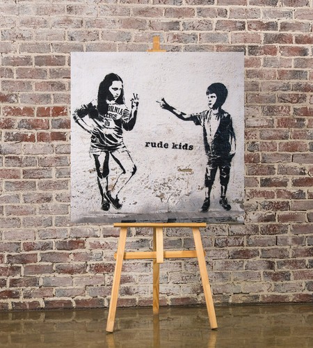 Banksy rude kids square - banksy, canvas