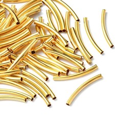 100pcs Brass Curved Tube Beads 30mm x 3mm , Hole 2.5mm - Gold Tone DIY Beading