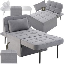 Grey Jumbo Single Chair Sofa Bed Seater Fold Out Futon Guest Furniture Stool