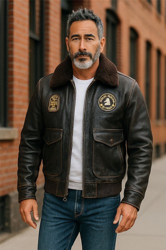 Men black leather bomber - black,