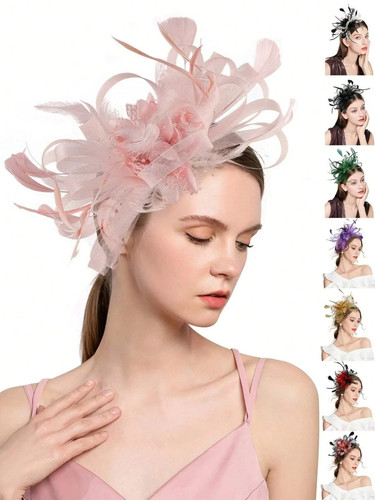 Flower feather hair hat - feather,