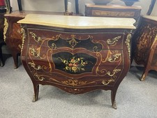 Large Antique Style French Bombe Marble Top Chest of Drawers W:118xD:50xH:91cm
