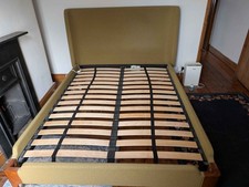 Roscoe double bed, olive green and dark stain Oak legs - by MADE