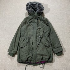 Tommy Hilfiger Parka Jacket Womens Medium Army Green Fish Tail Faux Fur Hooded