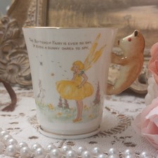 Vintage Genuine English Bone China Nursery Mug Teddy Bear Handle Buttercup Fairy