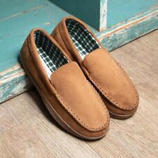 The Slipper Company Mens Slippers Tan Adults Moccasin Check Lined Issac SIZE