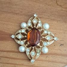 Coventry GB Brooch Remembrance Faux Pearls Diamonds & Orange Stone Charity Sale